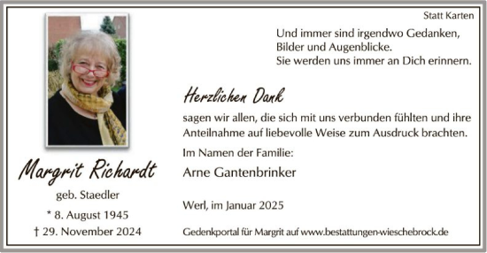 Traueranzeige von Margrit Richhardt von WA