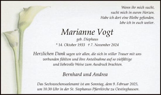 Traueranzeige von Marianne Vogt von WA
