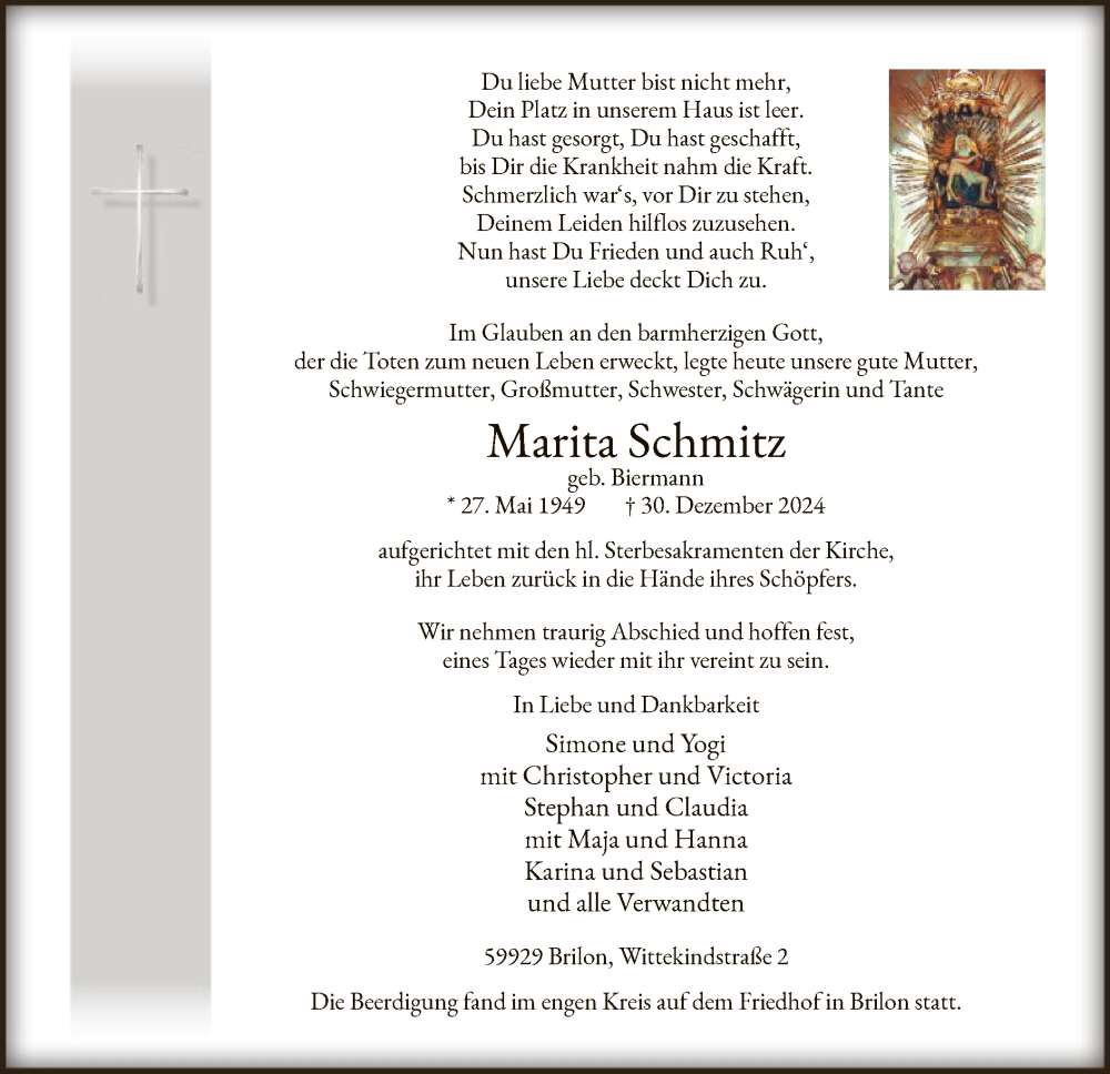  Traueranzeige für Marita Schmitz vom 11.01.2025 aus WA