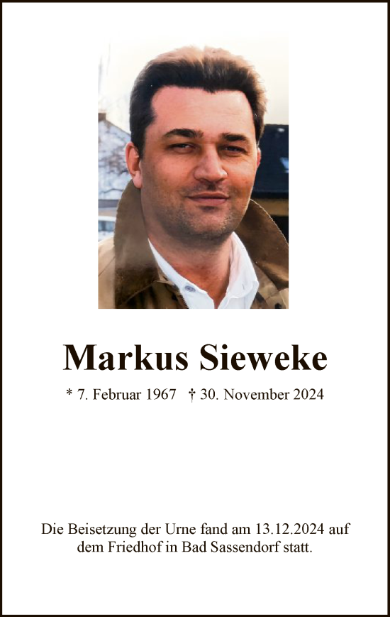 Traueranzeige von Markus Sieweke von WA
