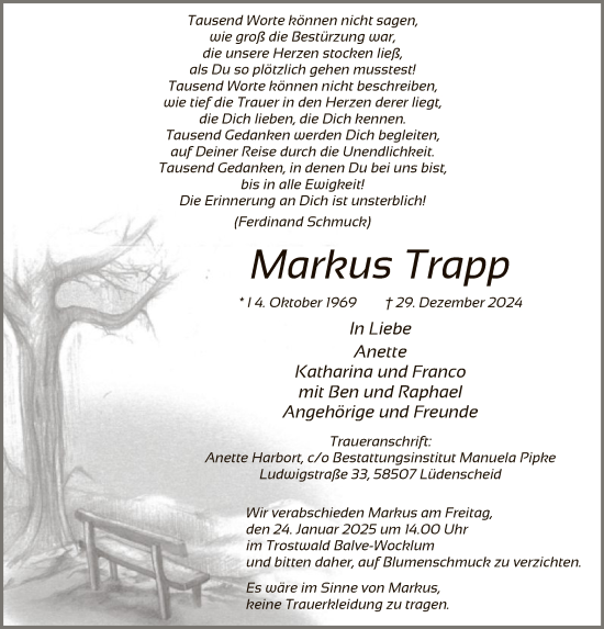 Traueranzeige von Markus Trapp von WA