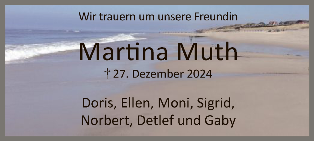  Traueranzeige für Martina Muth vom 04.01.2025 aus WA