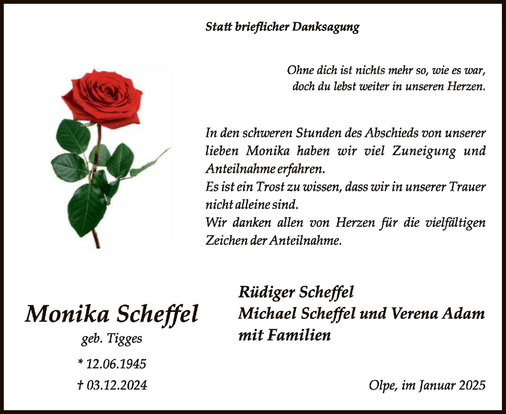  Traueranzeige für Monika Scheffel vom 18.01.2025 aus WA