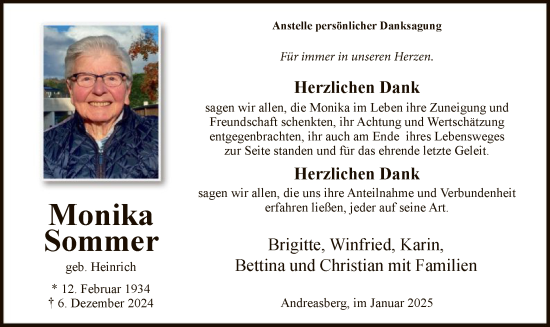 Traueranzeige von Monika Sommer von WA