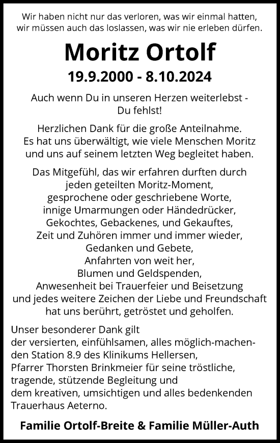 Traueranzeige von Moritz Ortolf von WA