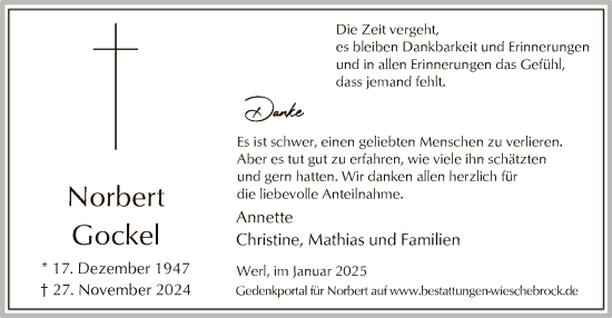 Traueranzeige von Norbert Gockel von WA