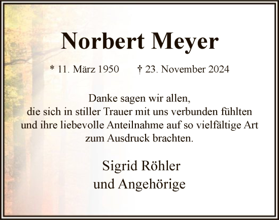 Traueranzeige von Norbert Meyer von WA