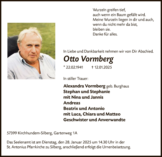 Traueranzeige von Otto Vormberg von WA
