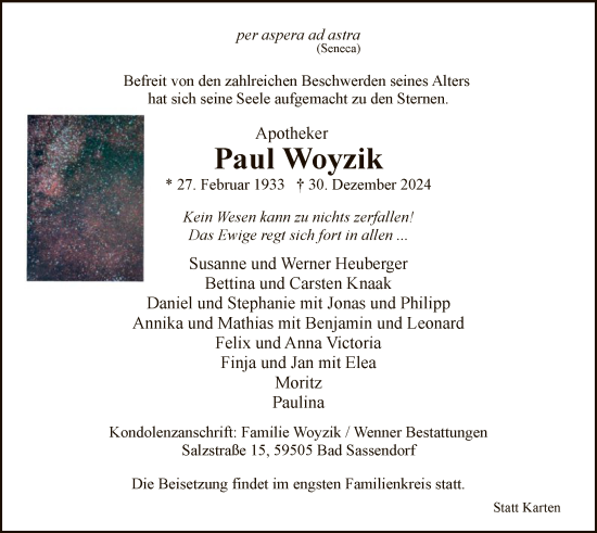 Traueranzeige von Paul Woyzik von WA