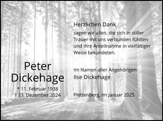 Traueranzeige von Peter Dickehage von WA