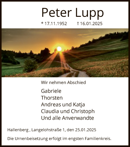 Traueranzeige von Peter Lupp von WA