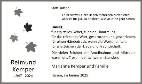 Traueranzeige von Reimund Kemper von WA