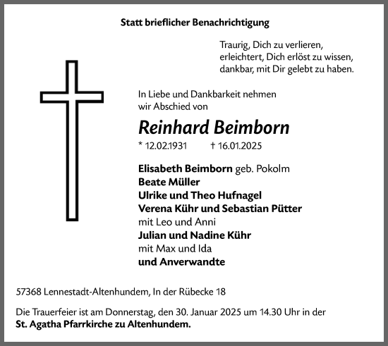 Traueranzeige von Reinhard Beimborn von WA