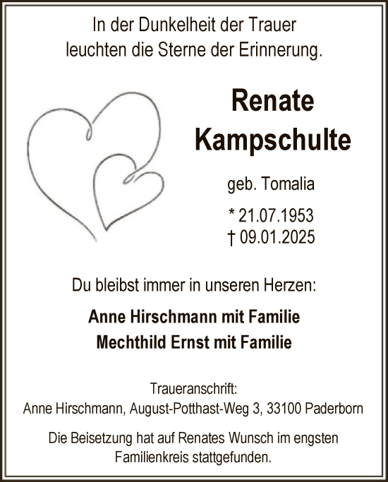 Traueranzeige von Renate Kampschulte von WA
