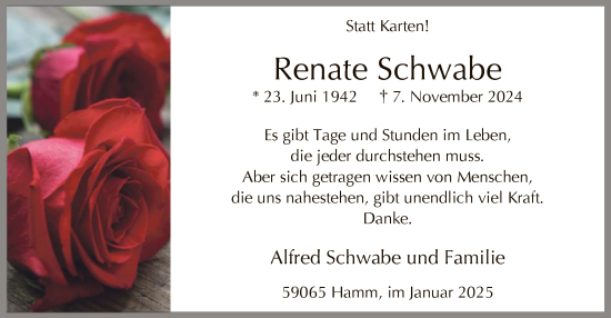 Traueranzeige von Renate Schwabe von WA