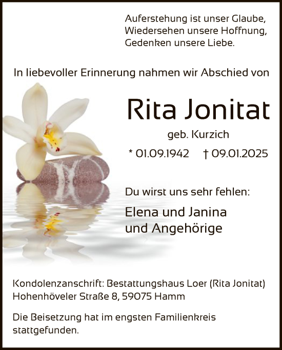 Traueranzeige von Rita Jonitat von WA