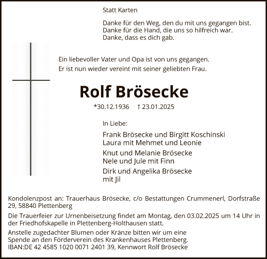 Traueranzeige von Rolf Brösecke von WA