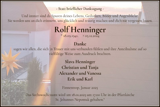 Traueranzeige von Rolf Henninger von WA