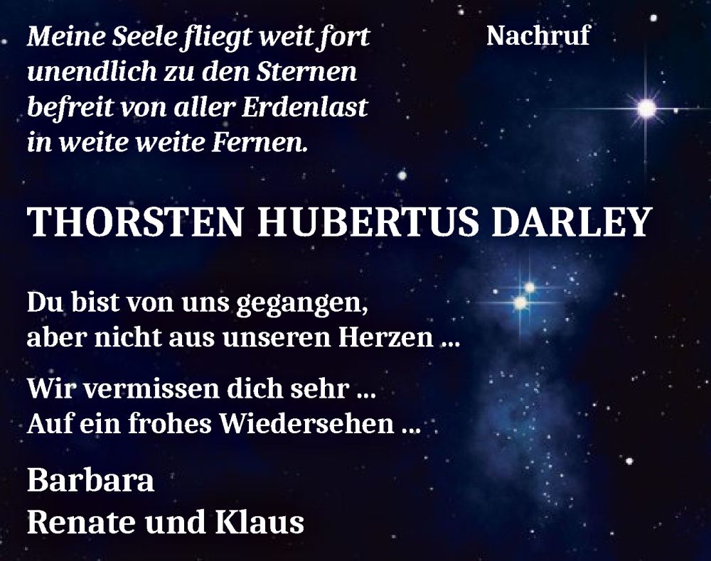  Traueranzeige für Thorsten Hubertus Darley vom 11.01.2025 aus WA