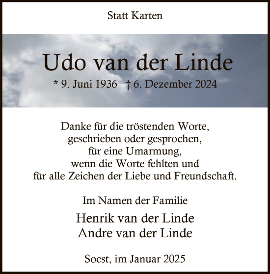 Traueranzeige von Udo van der Linde von WA
