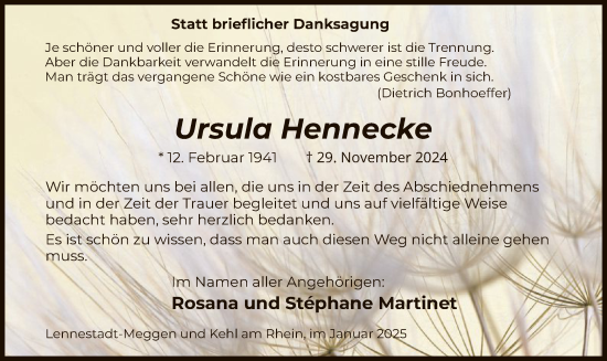 Traueranzeige von Ursula Hennecke von WA
