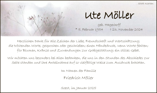 Traueranzeige von Ute Möller von WA