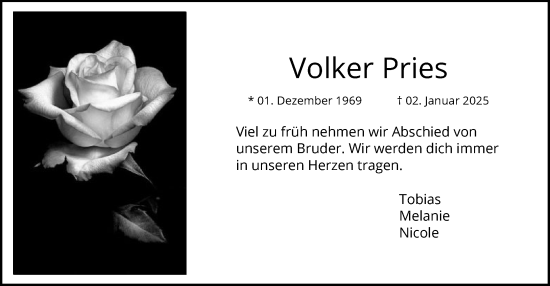 Traueranzeige von Volker Pries von WA