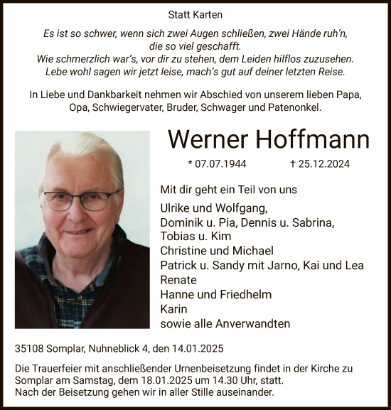 Traueranzeige von Werner Hoffmann von WA