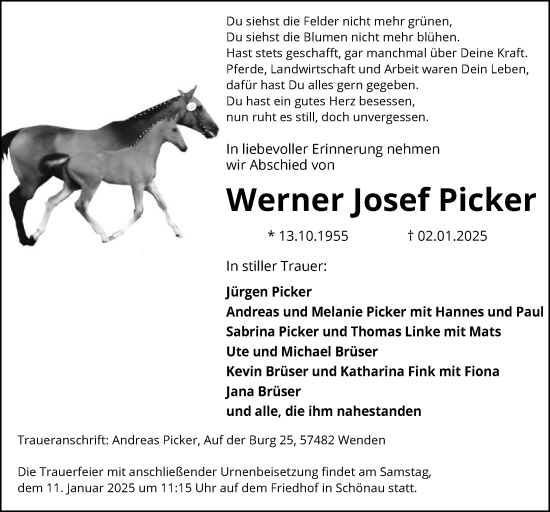 Traueranzeige von Werner Josef Picker von WA