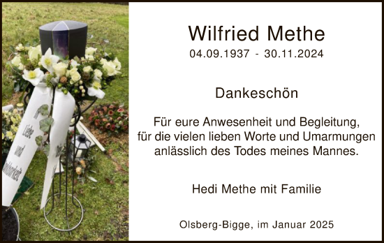 Traueranzeige von Wilfried Methe von WA