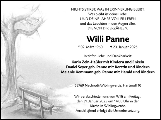 Traueranzeige von Willi Panne von WA