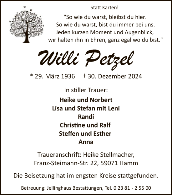 Traueranzeige von Willi Petzel von WA