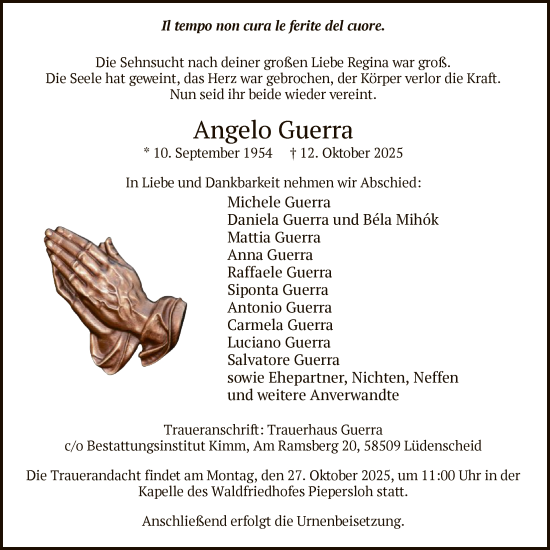 Traueranzeige von Angelo Guerra von HALN