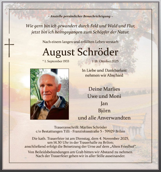 Traueranzeige von August Schröder von HASK