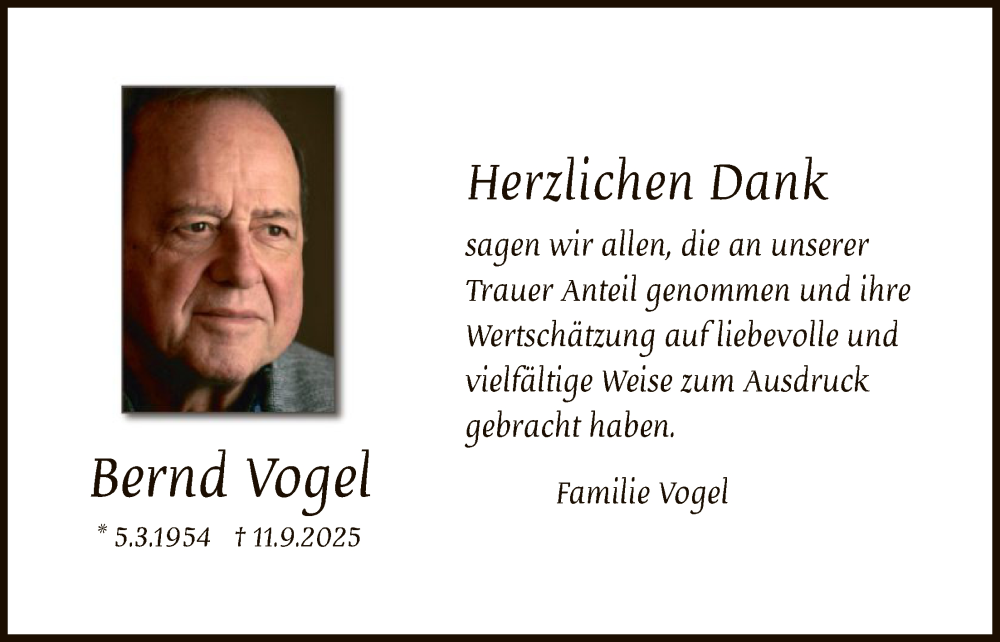  Traueranzeige für Bernd Vogel vom 25.10.2025 aus HALN