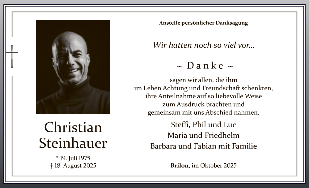  Traueranzeige für Christian Steinhauer vom 04.10.2025 aus HASK