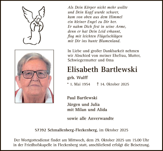 Traueranzeige von Elisabeth Bartlewski von HASK