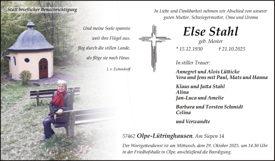 Traueranzeige von Else Stahl von HASK