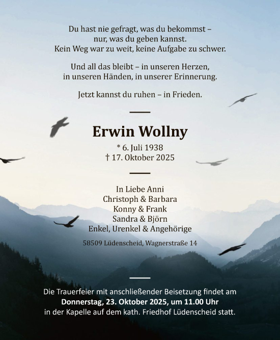 Traueranzeige von Erwin Wollny von HALN