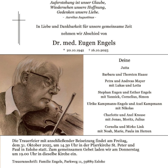 Traueranzeige von Eugen Engels von HASK