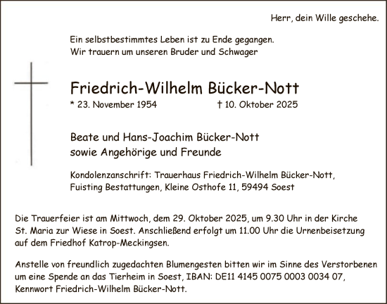 Traueranzeige von Friedrich-Wilhelm Bücker-Nott von HASO