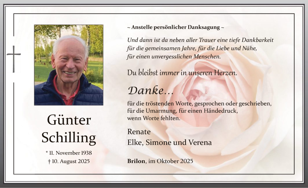  Traueranzeige für Günter Schilling vom 04.10.2025 aus HASK