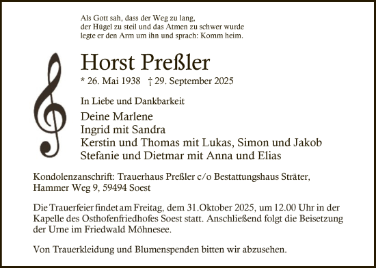Traueranzeige von Horst Preßler von HASO