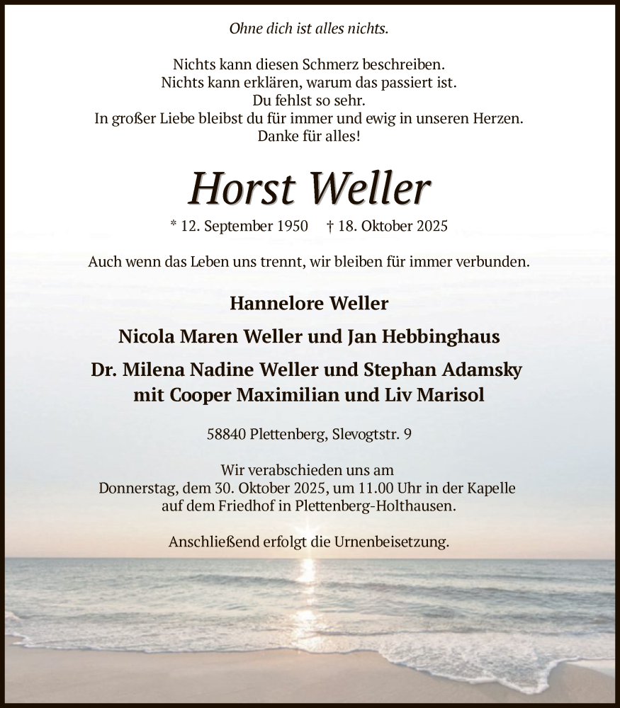  Traueranzeige für Horst Weller vom 25.10.2025 aus HALN