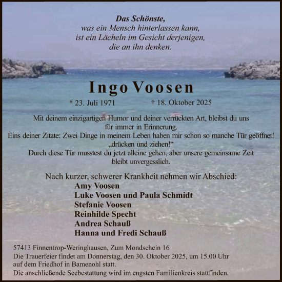 Traueranzeige von Ingo Voosen von HALN