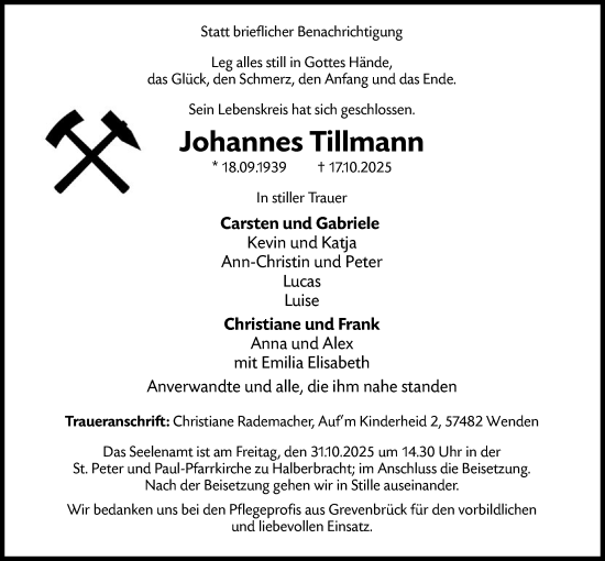 Traueranzeige von Johannes Tillmann von HASK