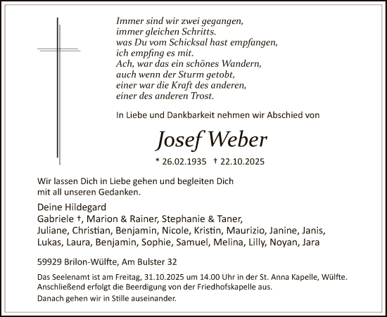 Traueranzeige von Josef Weber von HASK