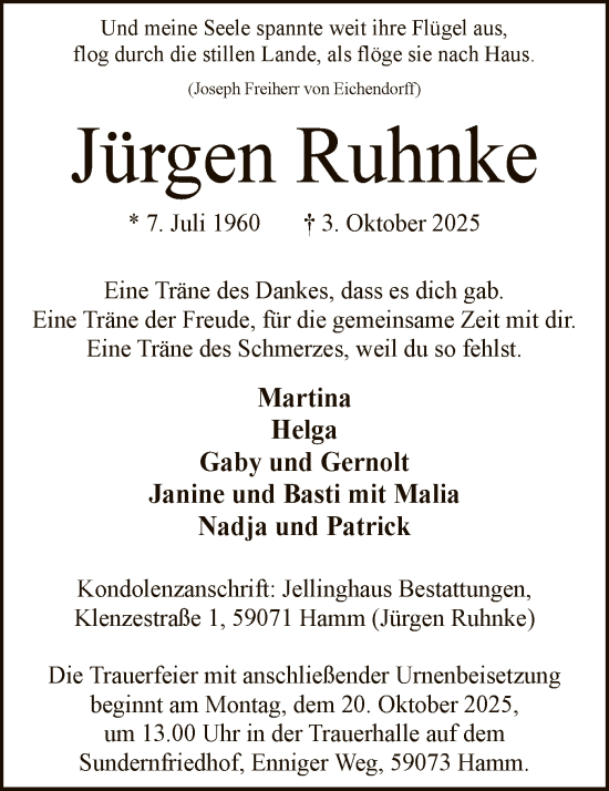 Traueranzeige von Jürgen Ruhnke von HAWA