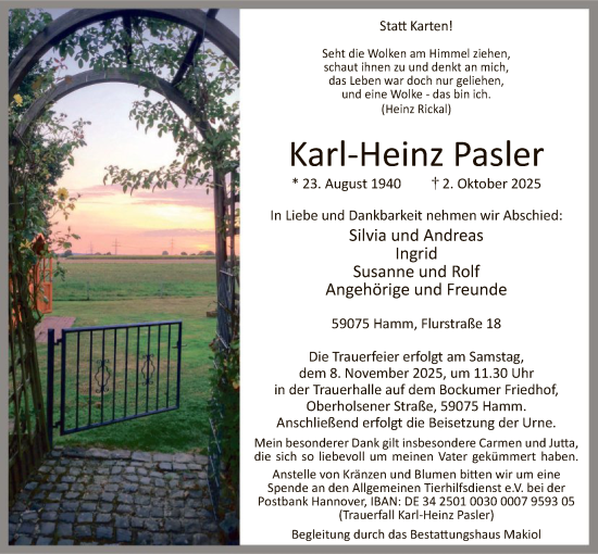 Traueranzeige von Karl-Heinz Pasler von HAWA