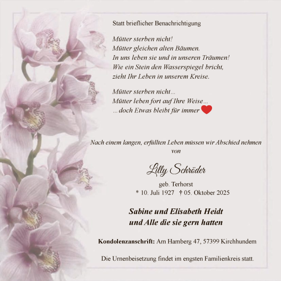 Traueranzeige von Lilly Schröder von HASK